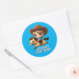 Sticker Rond Anniversaire du Rodéo Cute Cowboy