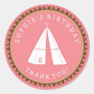 Sticker Rond Anniversaire du Tipi rose d'Amérique