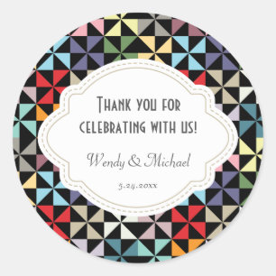 Sticker Rond Anniversaire élégant du Mariage Motif Black Pinwhe
