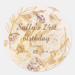 Sticker Rond Anniversaire Élégant Rose Et Or
