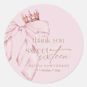 Sticker Rond Anniversaire élégant Sweet 16 rose tendre 