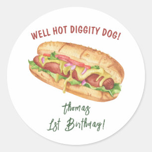 Sticker Rond Anniversaire Enfants Hot Dog Aquarelle