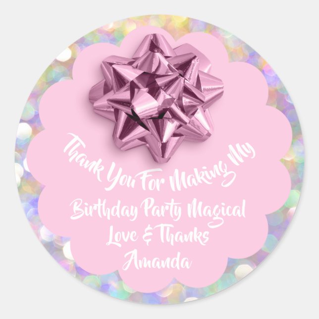 Sticker Rond Anniversaire Favoriser Baby shower rose Ruban uniq (Devant)