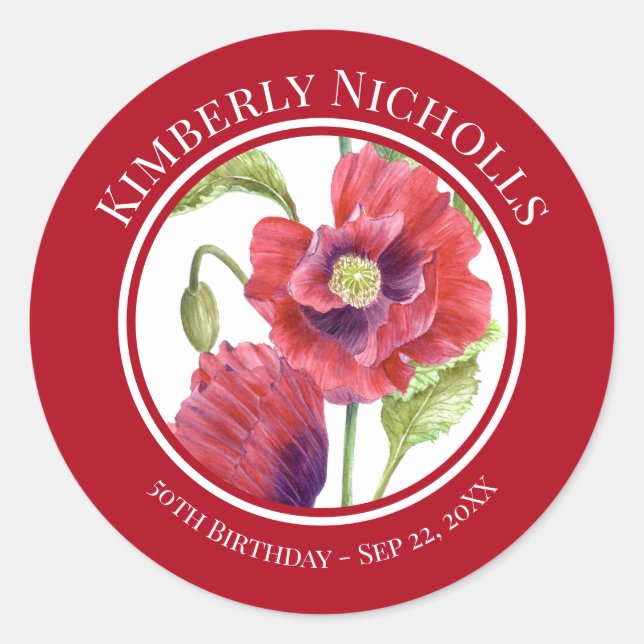 Sticker Rond Anniversaire Favoriser Les Papes Rouges Cercle Flo (Devant)