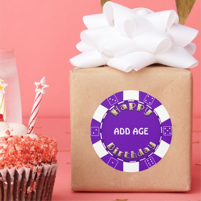 Sticker Rond Anniversaire fête ajouter âge poker puce autocolla (Fête)