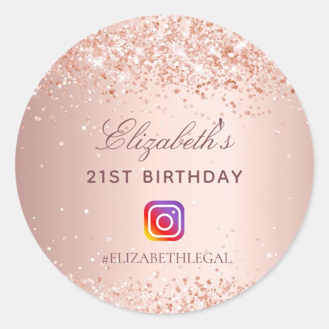 Sticker Rond Anniversaire fête blush rose parties scintillant I (Devant)