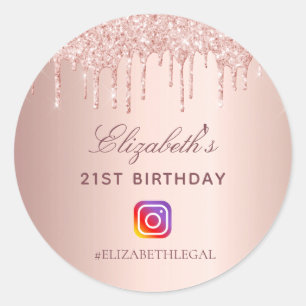 Sticker Rond Anniversaire fête blush rose parties scintillant I