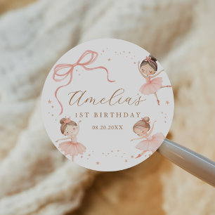 Sticker Rond Anniversaire Fille Ballerine Coquette Rose Élégant
