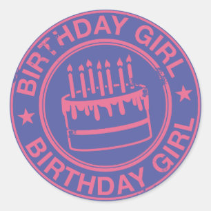 Sticker Rond Anniversaire fille -effet tampon en caoutchouc ros