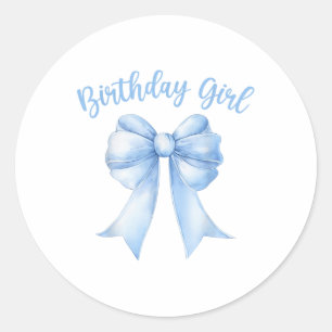 Sticker Rond Anniversaire fille mignonne Bleu Coquette Bow Y2k