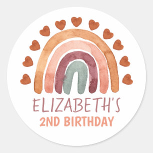 Sticker Rond Anniversaire Fille Moderne Boho Rainbow Nom