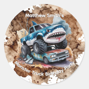 Sticker Rond Anniversaire Garçon Monster Truck Requin
