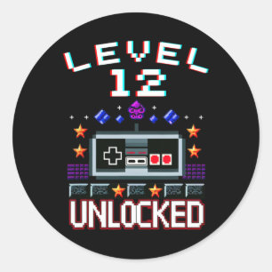 Sticker Rond Anniversaire Garçon Niveau 12 Déverrouillé Jeu Vid