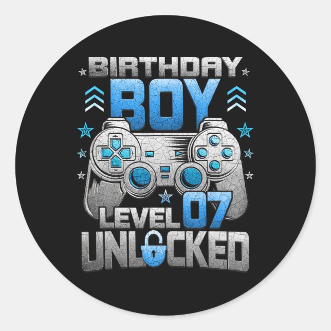 Sticker Rond Anniversaire Garçon Niveau 7 Déverrouillé Video Ga (Devant)