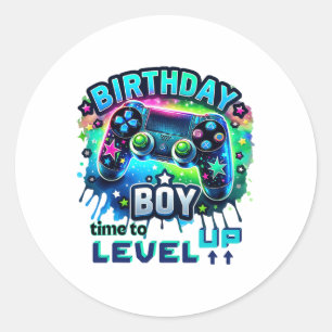 Sticker Rond Anniversaire Garçon Temps De Niveau Up Video Jeu A