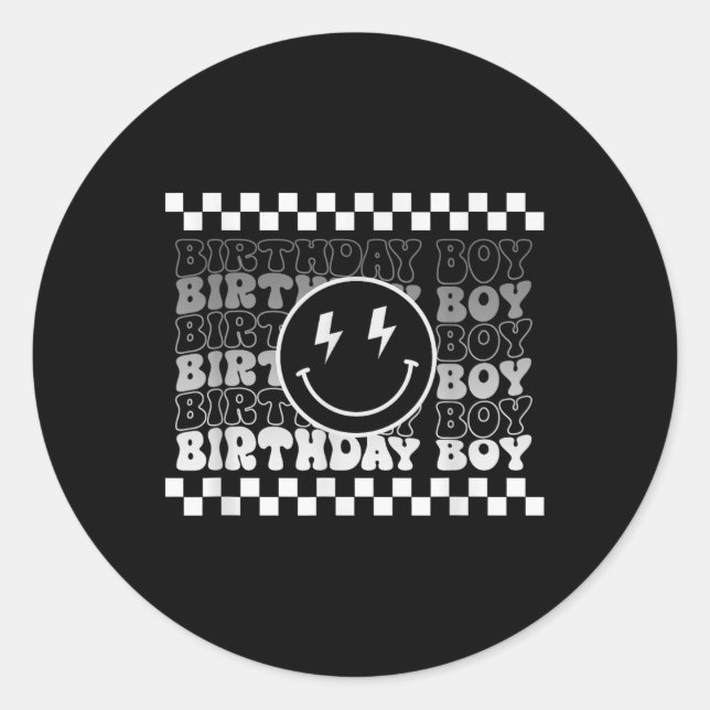 Sticker Rond Anniversaire Garçons Sourire Super Visage À damier (Devant)