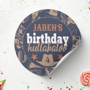 Sticker Rond "Anniversaire Hullabaloo" Western Cowboy Party