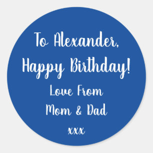 Sticker Rond Anniversaire Joyeux Anniversaire Bleu tag cadeau