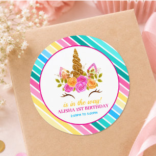 Sticker Rond Anniversaire Licorne 1er Anniversaire