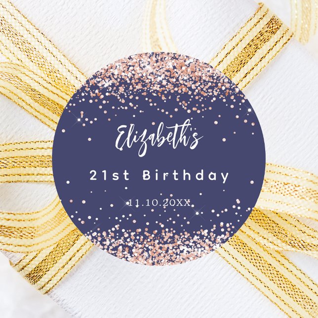 Sticker Rond Anniversaire marine bleu rose nom or (Créateur téléchargé)