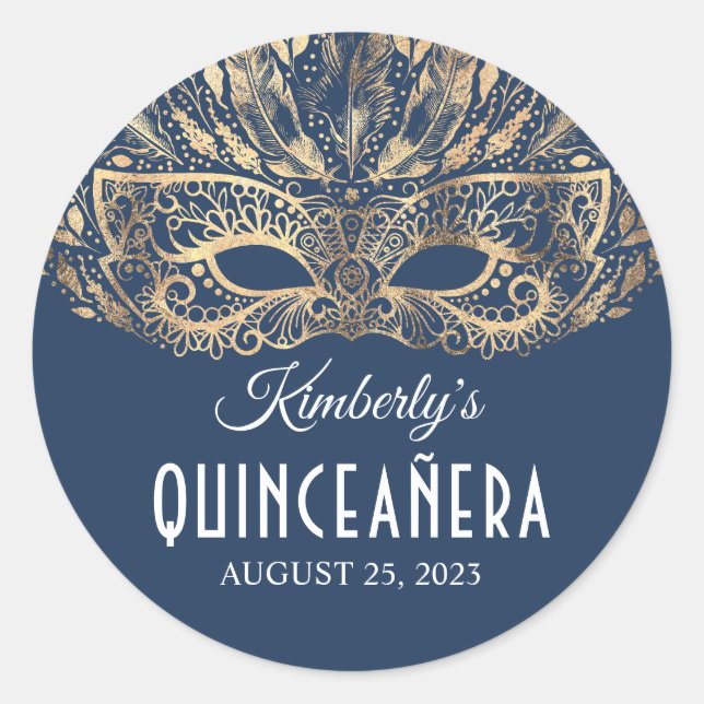 Sticker Rond Anniversaire Masquerade Quinceanera (Devant)
