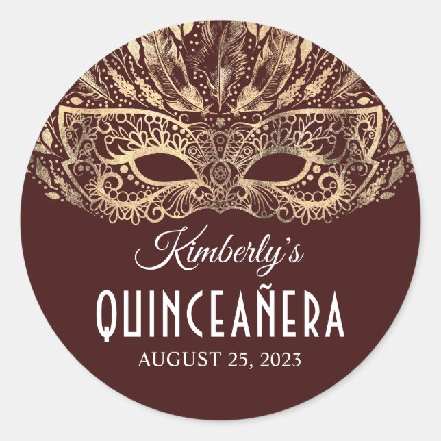 Sticker Rond Anniversaire Masquerade Quinceanera (Devant)