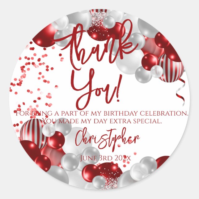 Sticker Rond Anniversaire Merci Ballons Favoriser (Devant)