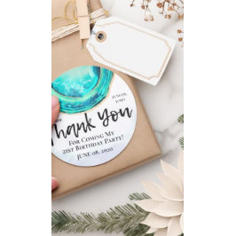 Sticker Rond Anniversaire Merci Élégant Turquoise & Gold Agate 