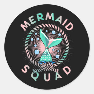 Sticker Rond Anniversaire Mermaid Squad Père Enfants Maman