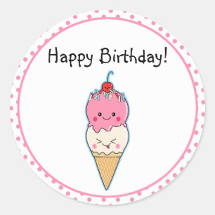 Sticker Rond Anniversaire mignon de crème glacée