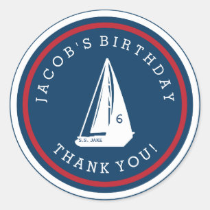 Sticker Rond Anniversaire nautique de voilier blanc rouge de