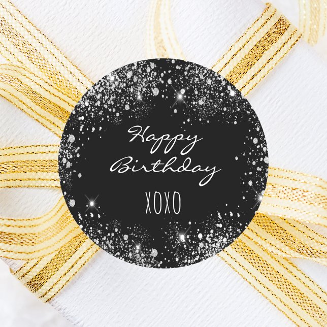 Sticker Rond Anniversaire noir argent parties scintillant pouss (Créateur téléchargé)