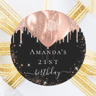 Sticker Rond Anniversaire noir rose or parties scintillant ball