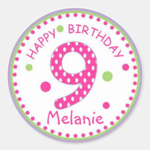 Sticker Rond Anniversaire numéro 9 de point de polka de roses
