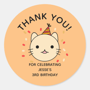 Sticker Rond Anniversaire Orange Chat Merci