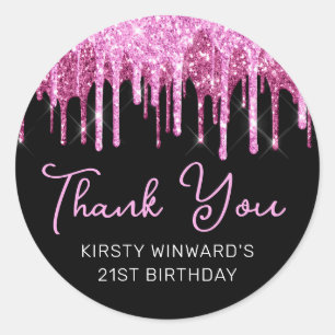 Sticker Rond Anniversaire Paillettes Rose Chaud