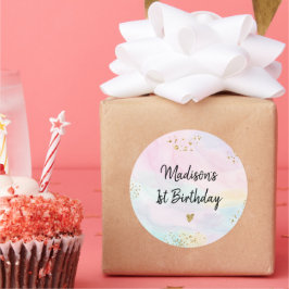 Sticker Rond Anniversaire Pastel Rainbow Pink Gold