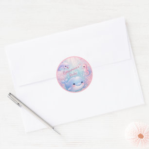 Sticker Rond Anniversaire Pastel sous l'Océan Baleine Dauphin F