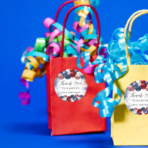 Sticker Rond Anniversaire patriotique rouge blanc drapeau bleu 