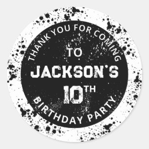 Sticker Rond Anniversaire peinture éclaboussure Grunge noir et
