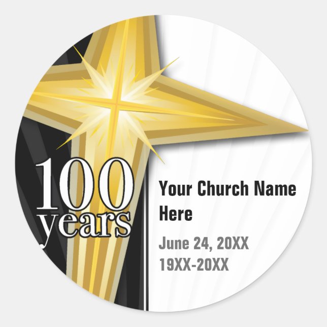 Sticker Rond Anniversaire personnalisable d'église de 100 ans (Devant)