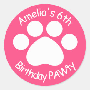 Sticker Rond Anniversaire personnalisable PAWty - rose