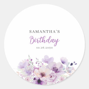 Sticker Rond Anniversaire personnalisé floral violet