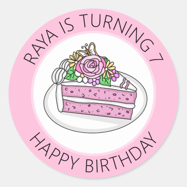 Sticker Rond Anniversaire personnalisé rose (Devant)
