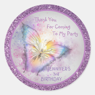 Sticker Rond Anniversaire pourpre adorable de fille de Merci de