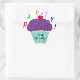 Sticker Rond Anniversaire Purple Frosting Vanilla Cupcake