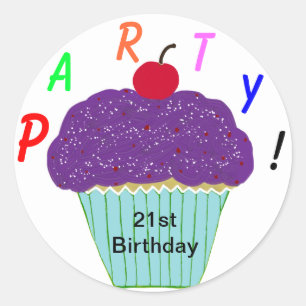 Sticker Rond Anniversaire Purple Frosting Vanilla Cupcake