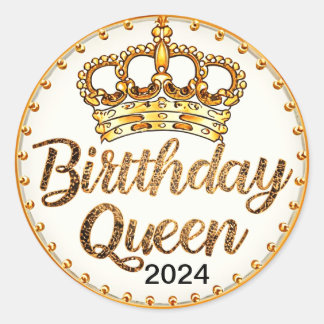 Sticker Rond Anniversaire Queen Gold Crown Party 2024 Filles An