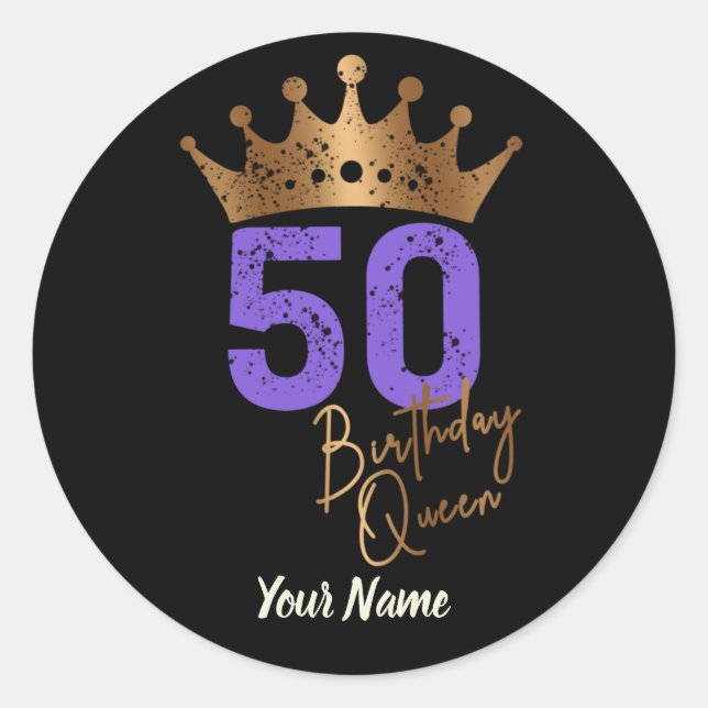 Sticker Rond Anniversaire Reine 50 pour 50e anniversaire couron (Devant)