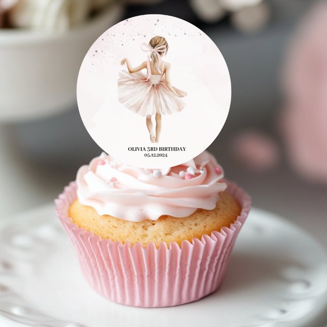 Sticker Rond Anniversaire rose Ballerina élégant (Créateur téléchargé)